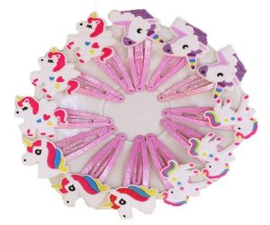 Nuevo 100pcslot 4 colores Glitter Unicorn Hairclips Cartoon Animal Hair Clips Cute Plastic Horquillas Niños Headwear Accesorios para el cabello f2244994