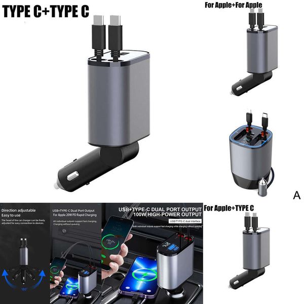 Nouveau chargeur de voiture rétractable 100W 4 en 1, câble USB Type C pour Iphone Samsung, cordon de Charge rapide, adaptateur allume-cigare