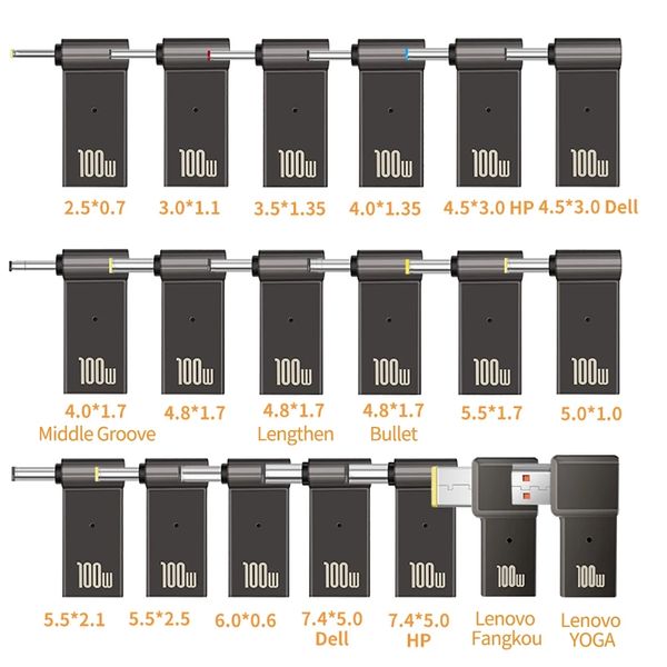 Nouveaux connecteurs 100W Jack DC à Type C femelle en alliage de zinc avec adaptateur d'alimentation léger pour ordinateurs portables