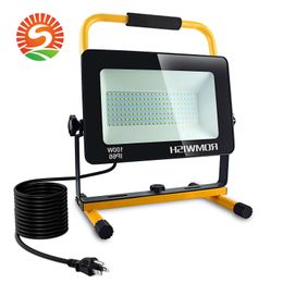 Nieuwe 100W LED Floodlight 10000lm Super Bright Flood Light 2 Helderheidsmodi IP66 Waterdicht 16,4ft Breder Cord 5000K Daglicht draagbare werklichten met stand