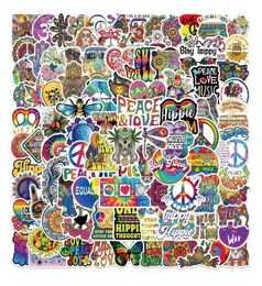 NOUVEAU 1050100PCS RETRO HIPPIES Autocollants Love and Peace Autocollant pour les bagages de skateboard pour ordinateur portable DIY Carboards Skate