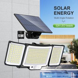 Nuevas luces solares de 106/328 LEDS Solar Lights Outdoor Garden Sensor Sensor de movimiento Lámpara de pared de patio impermeable potente foco solar ajustable ajustable