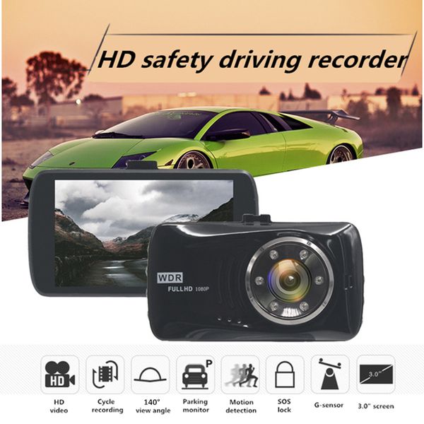 Nouvelle voiture DVR dashcam enregistreur vidéo numérique caméra de conduite de véhicule écran 3 pouces angle de vue 140 ° full HD 1080P capteur G vision nocturne