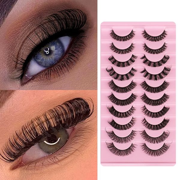 Nouveau 10 paires de cils D Curl 10-16mm cils russes 3D cils de vison réutilisables moelleux bande russe cils extensions de cils