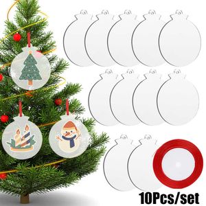 Nouveau 10 Pcs Acrylique De Noël Ornements DIY Arbre De Noël Transparent Pendentifs Suspendus Avec Des Rubans De Noël Nouvel An Navidad Décor Cadeaux