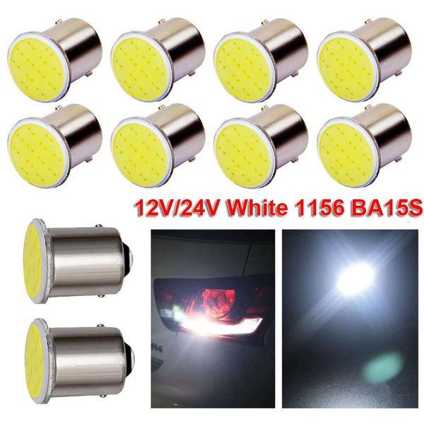 Feux LED pour voiture 1156 BA15S COB 12SMD P21W, 10 pièces, ampoule de Signal Super brillante 12V 24V, feu de stop pour stationnement arrière et moto X, nouveau