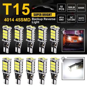 New 10pcs Car Reversing Brake Lights Cloudy Headlights T15 W16w Decoding Highlights Led Reverse Back Up Lamp Bulbs 6000k