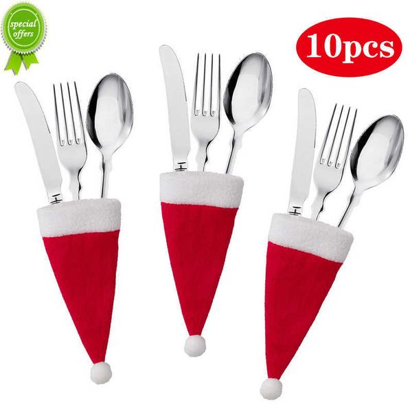 Nouveau 10 pièces décorations de noël cuisine vaisselle fourchette couteau porte-couverts sac poche noël cuillère sacs dîner Table décor ornement