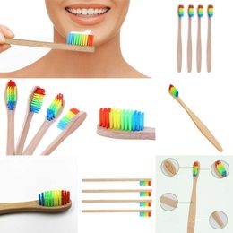 Nuevo 10pcs Eco-friendly Rainbow Fiber blando biodegradable dientes cepillo de bambú sólido cepillo de dientes
