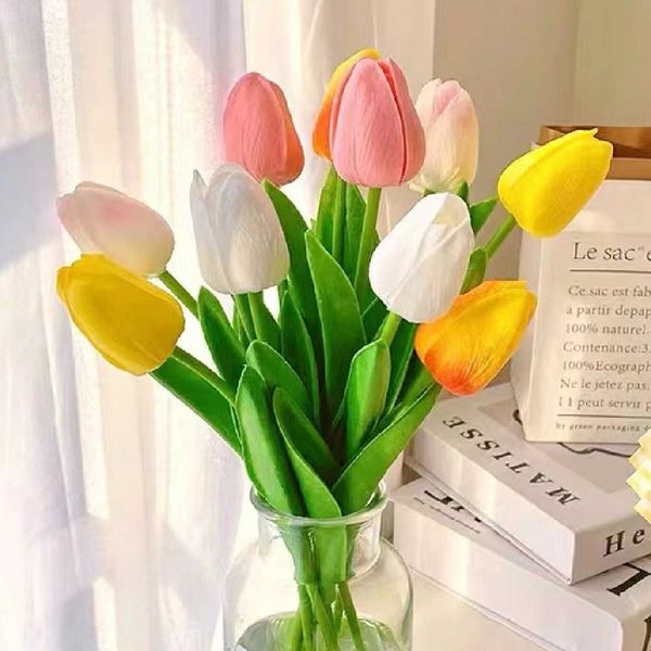 Nouveau 10 Pcs Tulipe Fleurs Artificielles PU Faux Fleurs Bouquet De Tulipes Ornement Simulation Tulipes Fleur Pour La Maison Décoration De Fête De Mariage