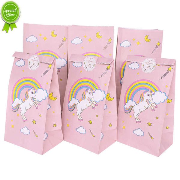 Nuevo 10 Uds. Bolsas de regalo de papel para fiesta de unicornio, caja de palomitas y galletas, decoración para fiesta de cumpleaños de unicornio para niños, suministros de baño para bebé