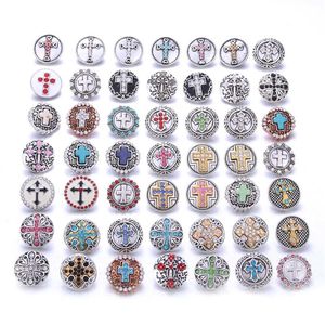 Nouveau 10 pièces croix entière foi 18mm Snap bijoux mixte métal strass bouton pression bijoux idéal pour Bracelet bracelets colliers 296P