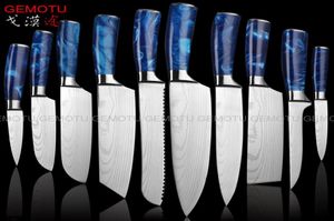 Nieuwe 10Pieces Set 7cr17mov Japanse keukenmessen Laser Damascus Patroon Chef Knif Knap Santoku Cleaver Slicing Utility Knives T3147167