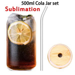 Sublimation New 12 16 20oz tumblers Creative Sequins Glass Can shape Bottle with Lid and Straw Summer Drinkware Mason Jar Juice Cup