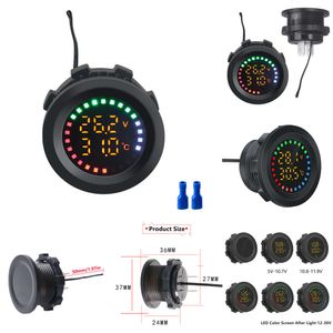 NOUVEAU 12-24V Round Color Screen Temperature Voltmeter Auto Test Auto Test Double Affichage Mesure numérique pour Car Motorcycle RV