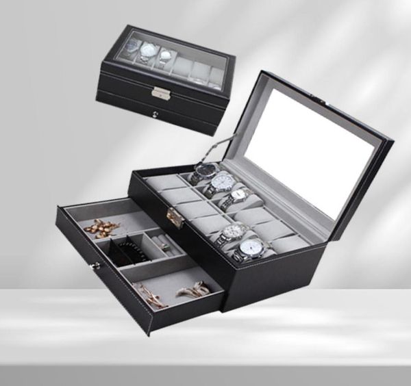 Nouveaux slots 12 slots doubles couches Pu Leather Watch Rangement Boîte de rangement professionnel Boîte de montre Bracelet Organisateur Box Holder12251793