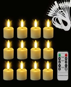 Nieuw 12 oplaadbaar theelampje met externe timer 3d Flameless Flicker Halloween leidde kaarsendecoratie voor Kerstmis en bruiloft H01049300