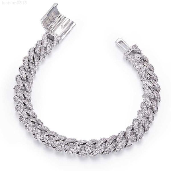 Nouveau 12mm Moissanite Tennis Chaîne Bracelet Glacé Zinc Cubain Bracelet pour Hommes Femmes Hip Hop Bijoux