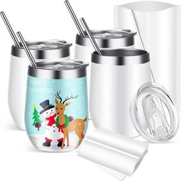 Nouveau 12 oz Blanc Sublimation Vin Gobelets En Forme D'oeuf Verre À Vin Double Mur Tasses En Acier Inoxydable Gobelets fy5289