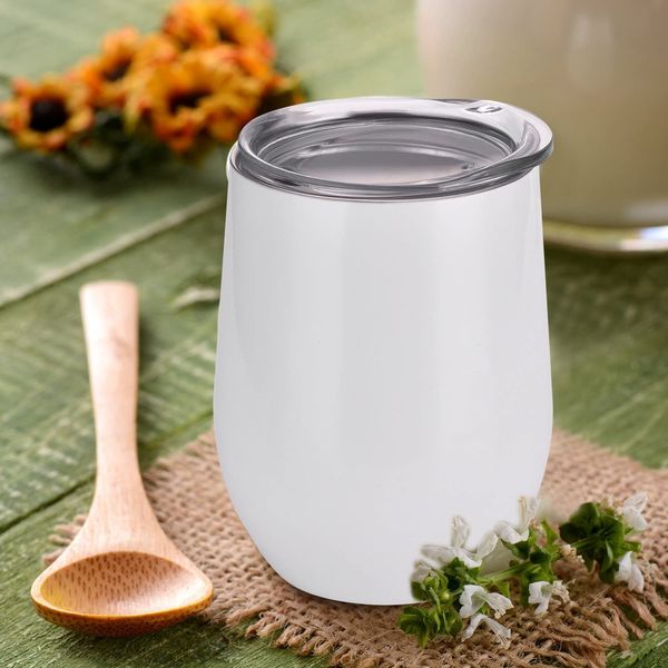 Nouveau gobelet à vin de sublimation de 12 oz avec couvercle en acier inoxydable en forme d'oeuf verre à vin argent verres à vin tasse à café