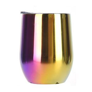 Nouveau Verres à vin en acier inoxydable de 12oz, verre à vin plaqué, gobelet à vin en forme d'œuf, tasse à café avec couvercle