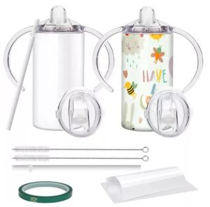 NOUVEAU 12 oz Sublimation Blanc Isolé Gobelets En Acier Inoxydable Enfants Gobelet avec Poignées Double Mur Tasse À Vide pour Enfants et Enfants