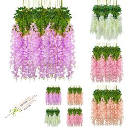 Fleurs artificielles de vigne de glycine, 12 pièces, fausses fleurs suspendues en soie pour fête de mariage, jardin, verdure extérieure, décoration murale de maison, nouvelle collection