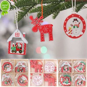 Nouveau 12 pièces/boîte Navidad décorations d'arbre de noël nouvel an bricolage artisanat ornements en bois décorations de noël pour la maison noël cadeau de Noel