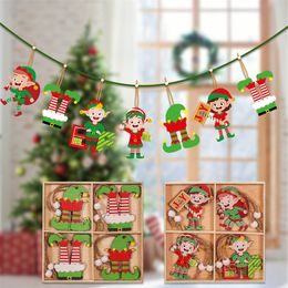 Nieuwe 12 stuks kerstversiering kleurrijke houten elf pop hangers kerstboomaccessoires