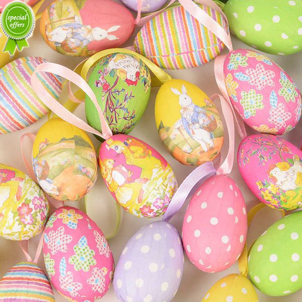 Nouveau 12 pcs Mousse Oeufs De Pâques Joyeuses Pâques Décorations De Fête pour La Maison Coloré Lapin Oiseau Oeuf Suspendu Ornement DIY Artisanat Enfants Cadeaux Jouet