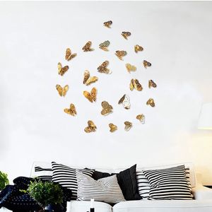 Nouveau 12pcs Hollow Cut 3D Butterfly Wall Stickers Fansy ACRYLIC FLOWER MIRROIR MIRMOR-PAPILER Sticker Diy Decoration Room Decoration3D