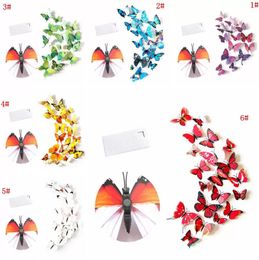 Nouveau 12pcs / lot 3D Butterfly Wall Sticker PVC Simulation st￩r￩oscopique Butterfly Mural Sticker R￩frigage Aimant Art Decal Kid Room Home Decor Wholesale