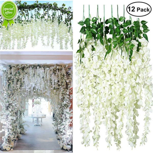 Nouveau 12 PCS Wisteria Artificielle Fleur Décor À La Maison Soie Vignes Suspendus Guirlande Faux Plantes pour Mariage Jardin Extérieur Décoration Murale