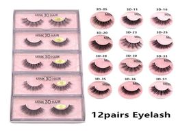 Nuevo 12styles 3d Mink Fanse Eyelash Natural Long Makeup Lath Extension a granel con fondo rosa SHIP9068684
