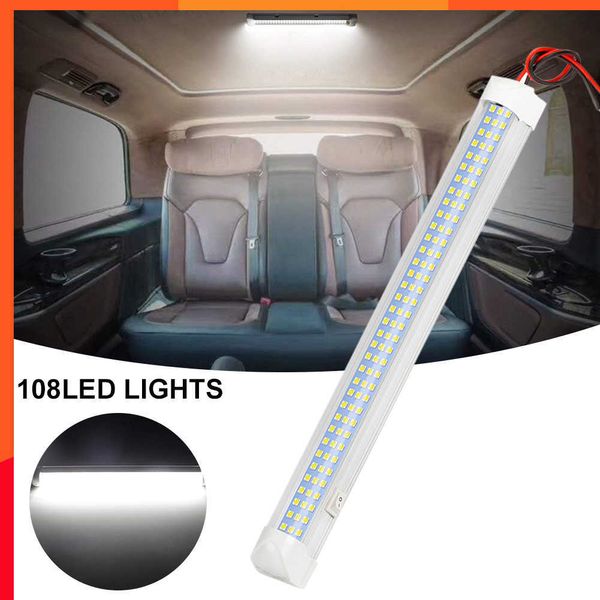 Nuevo 12V 108 LED Barra de luz interior del coche Techo blanco Lámpara de techo Barco Caravana Lectura Bombilla de techo interior Auto Camper Remolque Camión