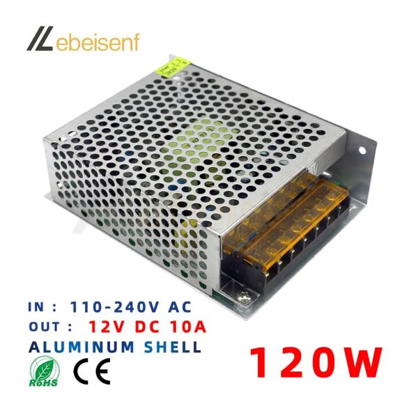 Nouvelle alimentation 12V 120W Alimentation 100-240V AC à DC 12 volts 10 ampli Aluminium Coutien de transformateur à LED Convertisseur de tension d'adaptation de transformateur LED