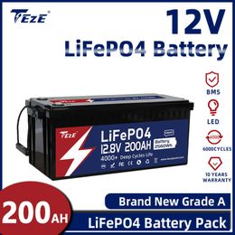 Nouveau 12V 200Ah LiFePo4 Batterie Batteries Au Lithium Fer Phosphate Intégré BMS Bluetooth Pour RV Bateaux Moteur EU US Tax Free