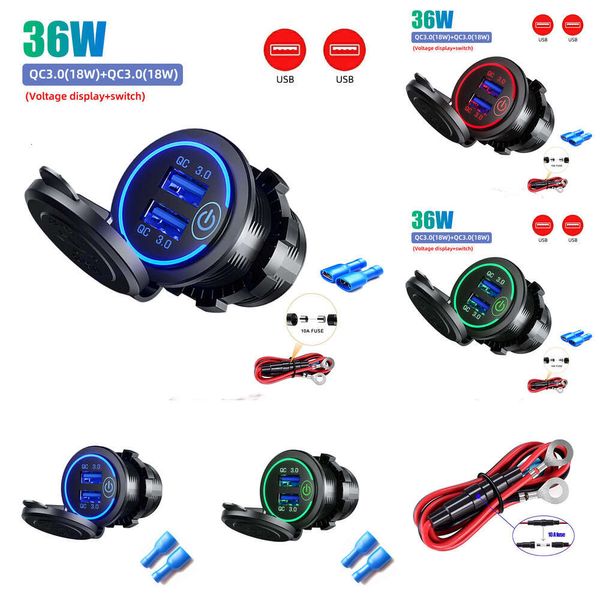 Nouvelle voiture 12V / 24V double charge rapide 3.0 36W USB Fast Charger Pobit PORTETLET SORTIE W / Touch Interrupteur Lighter électronique