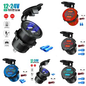 Nouveau socket de chargeur Triple C 12V / 24V Dual 18W QC PD 3.0 USB Outlet avec interrupteur tactile pour Car Marine RV VTT Motorcycle