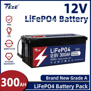 Pack de batteries LiFePO4 12V, 300ah, rechargeables, BMS intégré, 6000 Cycles, pour camping-car, système d'énergie solaire, sans taxes aux états-unis et dans l'ue, nouveau