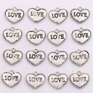 Stippen velg liefde hart charms 200 stks / partij antieke zilveren hangers mode-sieraden DIY L915 13.6x12.5mm