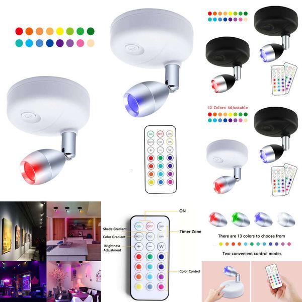 Nuevo 13 colores LED RGB Remote Control Remote Gabinet Spotlight Mini Accent Accent Luces de arte atenuables