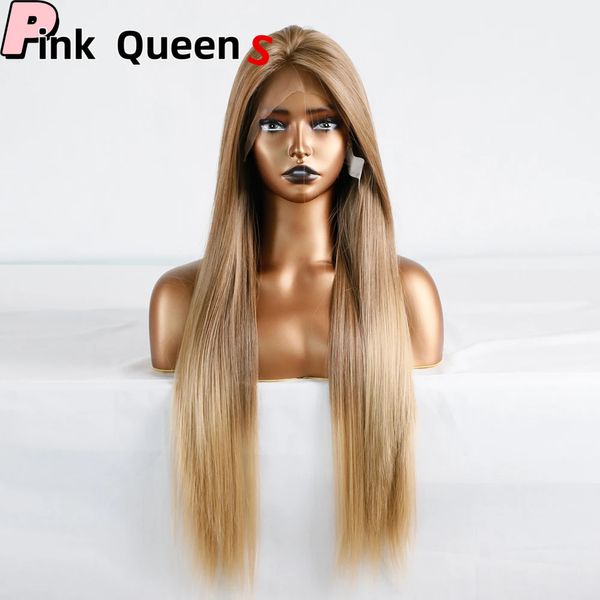 Nouvelle perruque avant en dentelle 13x4 brun noir long raide cheveux haute température chimique fibre coiffure us us eur style états livraison gratuite lisc