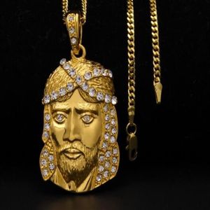 Nuovo pendente con ritratto di Gesù placcato oro 14K da uomo donna hip hop con diamanti d'acqua JUSES PENDANT248u