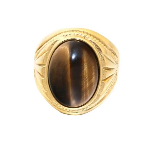Nouveau anneau de doigt en pierre de tigre en or 14K