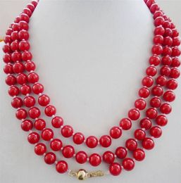 NIEUWE 14K natuurlijke 8mm rode koraal ketting 50" gouden sluiting