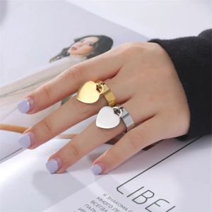 Nieuwe 14 k Geel Goud Paar Ringen Met Dangle Hart Hanger Dating Ring voor Vrouwen Mannen Mode Bruiloft Minnaar Sieraden Gift