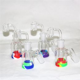 Hookahs 14mm 18mm Glass Ash Catcher Silicona Bong Tubos de agua con 3.2 Pulgadas 7ml Contenedor Reclaimer Grueso Pyrex Ashcatcher para fumar