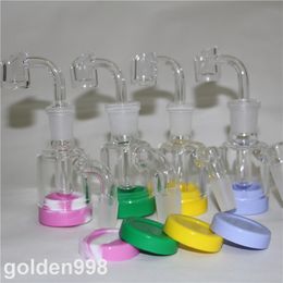 Hookahs 14mm Mannelijke Glas Ash Catcher Silicone Bong Water Pijpen met 3 Inch 2 stks 10 ml Container Reclaimer Dikke Pyrex Ashcatcher voor roken