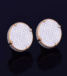 Nouvelle boucle d'oreille de goujon ronde de 14 mm de largeur pour hommes femmes039 ICE OUT CZ Stone Rock Street Gold Star Hip Hop Bijoux Three Colors9528529